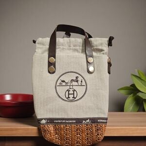 H Canvas Brown And Cream Phone Crossbody Tote